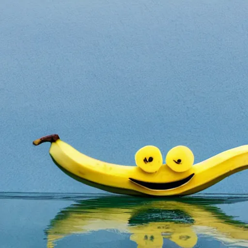 Prompt: friendly smiling banana in a boat