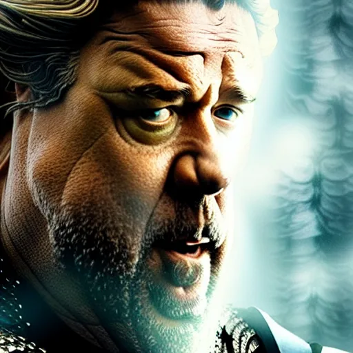 Prompt: Russell Crowe as zeus in a Marvel movie by nuri iyem, james gurney, james jean, greg rutkowski, anato finnstark. hyper detailed, 50mm, award winning photography.