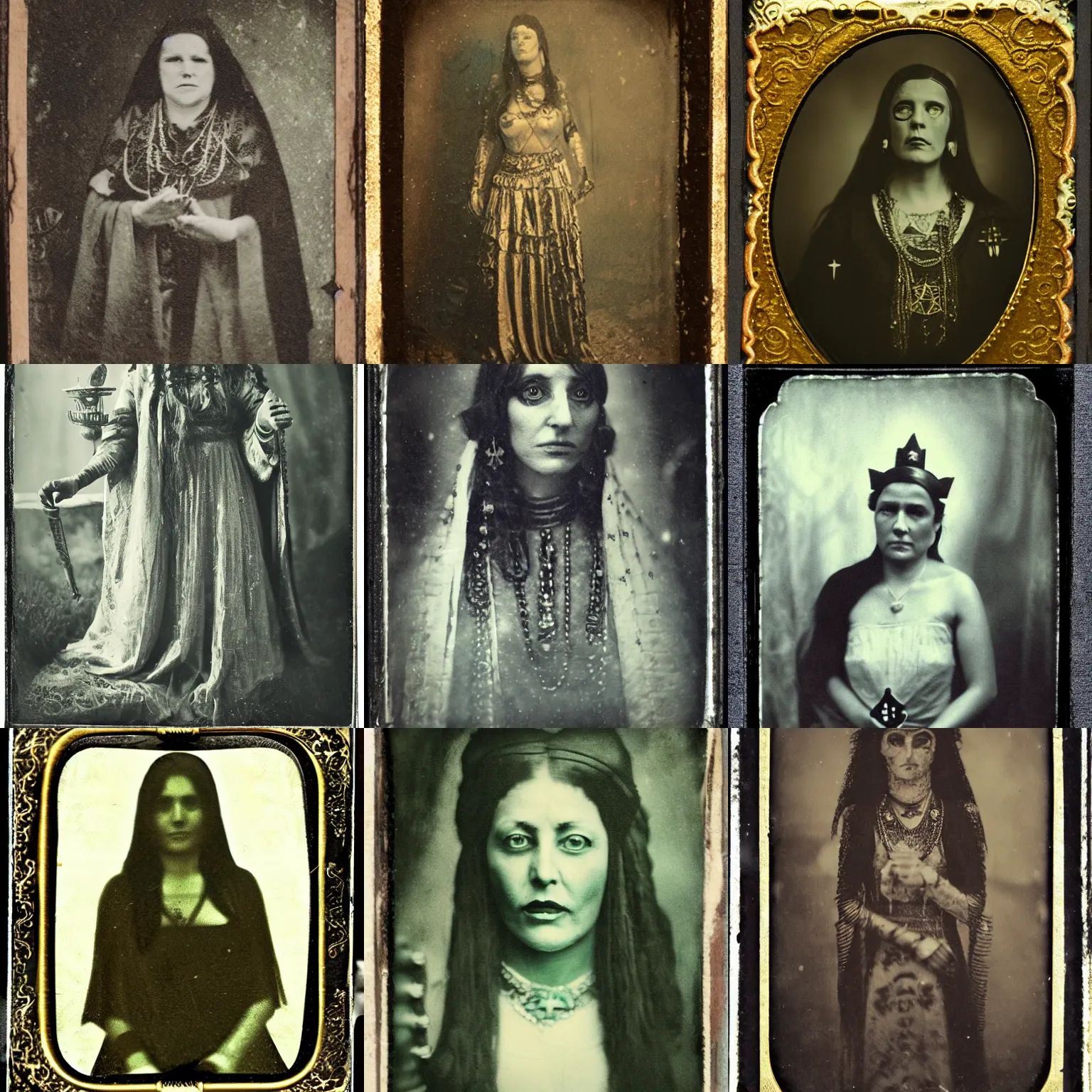 Prompt: tintype of a high priestess of dagon.