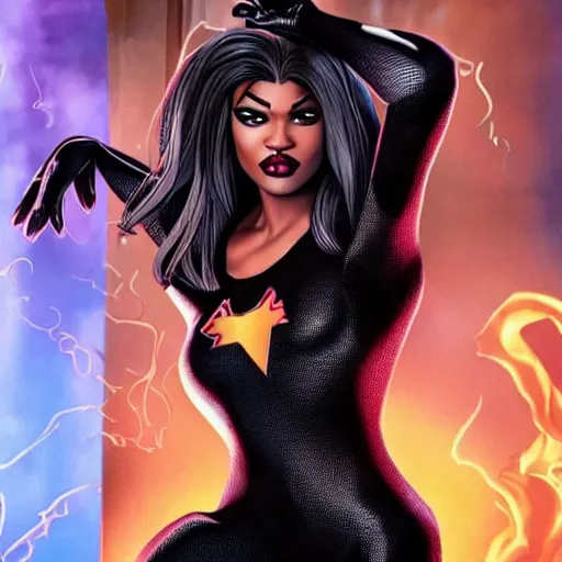 Prompt: zendaya as black cat from marvel, full body photo, high detail