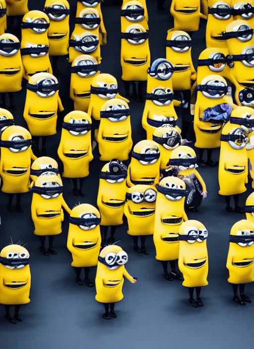 Image similar to hyperrealistic and heavy detailed balenciaga runway show of minions, leica sl 2 5 0 mm, vivid color, high quality, high textured, real life