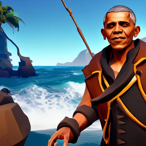 Image similar to sea of thieves screenshot of barack obama