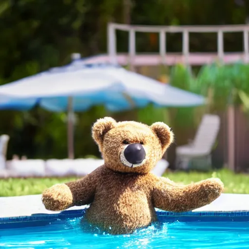 Image similar to teddy bear playing in a pool