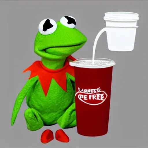 Image similar to kermit the frog drinking a soda