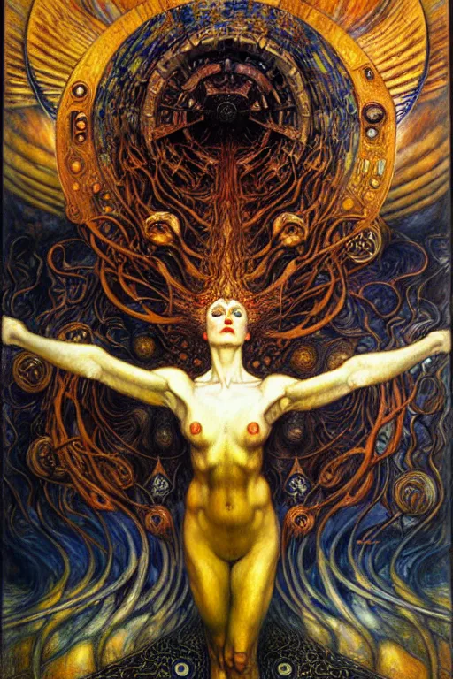 Image similar to Divine Chaos Engine by Karol Bak, Jean Delville, William Blake, Gustav Klimt, and Vincent Van Gogh, symbolist, visionary