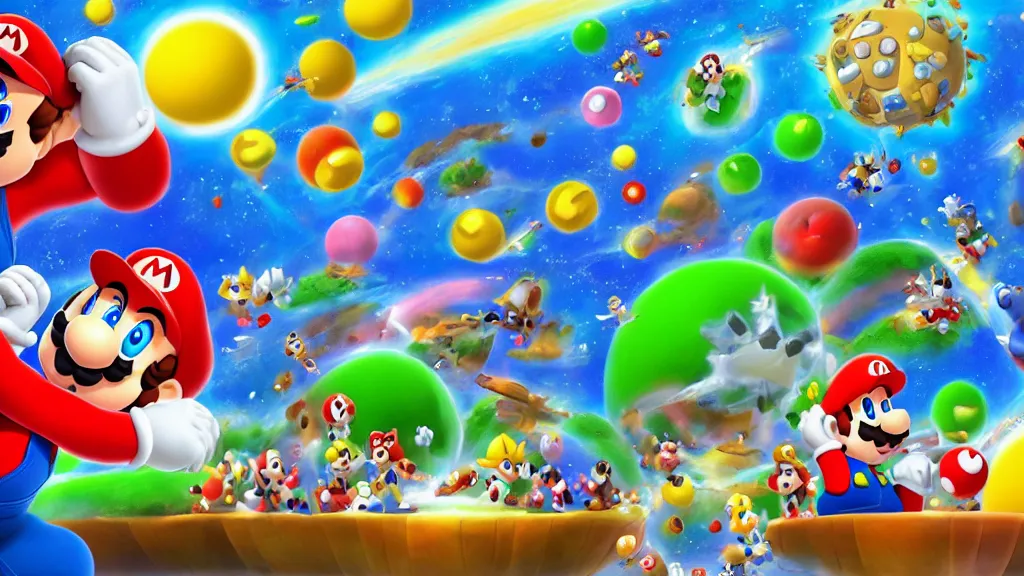 Prompt: Mario Galaxy island, painting