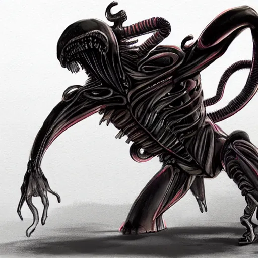 Image similar to a xenomorph wearing a tutu, concept art