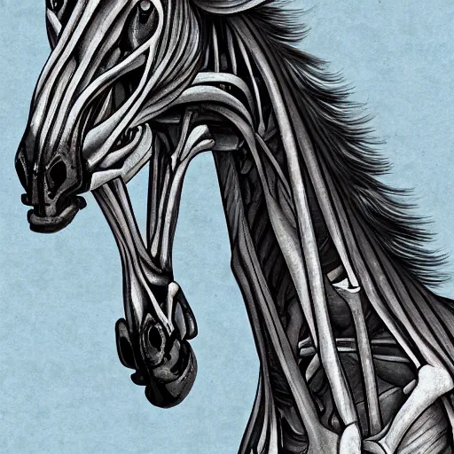 Prompt: a digital painting of a skeleton horse, digital art