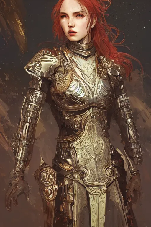 Image similar to portrait knights of Zodiac girl, metallic black and reddish reflected armor, in ruined Agora of Athens, ssci-fi, fantasy, intricate, very very beautiful, elegant, highly detailed, digital painting, artstation, concept art, smooth, sharp focus, illustration, art by tian zi and WLOP and alphonse mucha