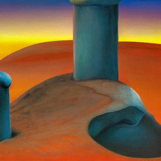 Image similar to children crawling up pillars of desert sand, Surrealist paintings