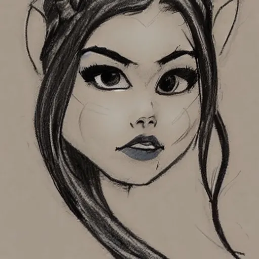 Image similar to milt kahl sketch of victoria justice with done up hair, tendrils and ponytail as princess padme from star wars episode 3