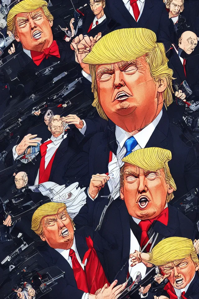 Image similar to donald trump, by katsuhiro otomo, akira movie style, manga, highly detailed, trending on artstation, illustration, concept art, anime