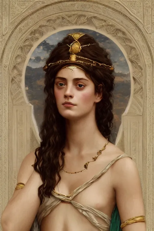 Prompt: kaya scodelario as a grecian muse in repose, traditional corsican, intricate, highly detailed, artstation, illustration, jurgens, rutkowski, bouguereau