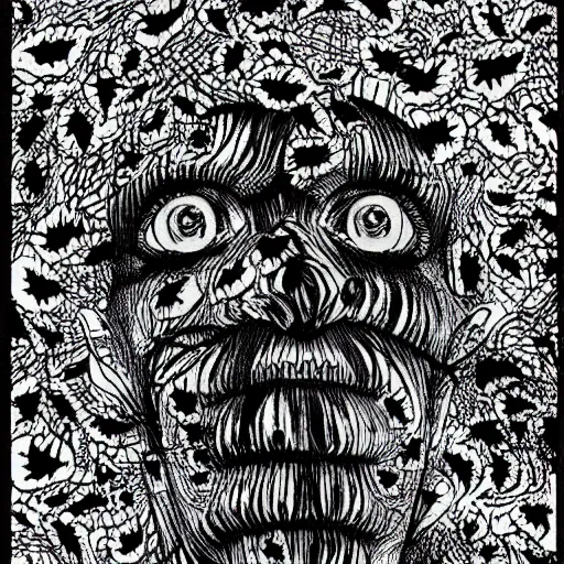 Image similar to a lush vine covered portrait by junji ito