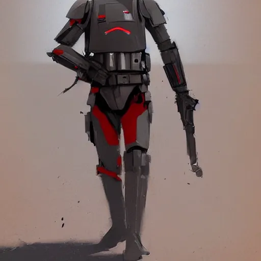 Image similar to star wars concept art by greg rutkowski, soldier wearing the gray and red colored galactic federation tactical gear, highly detailed portrait, digital painting, artstation, concept art, smooth, sharp foccus ilustration, artstation hq