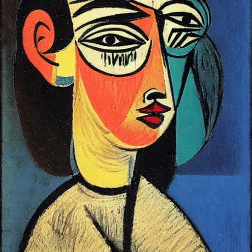 Prompt: a girl with a large head, by Picasso