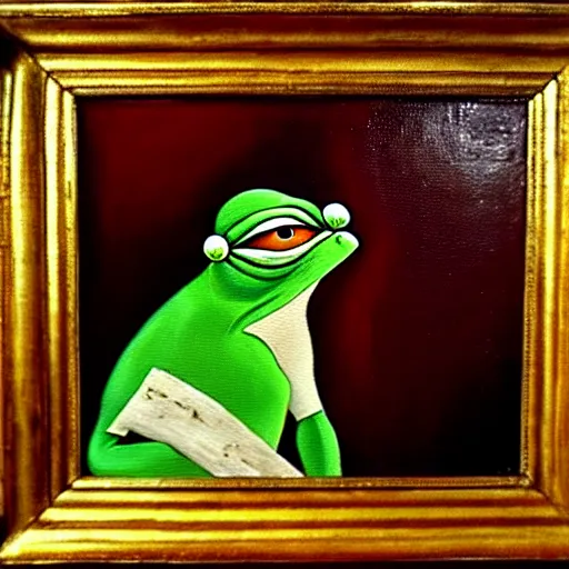 Image similar to pepe love, ancient, history, oil painting