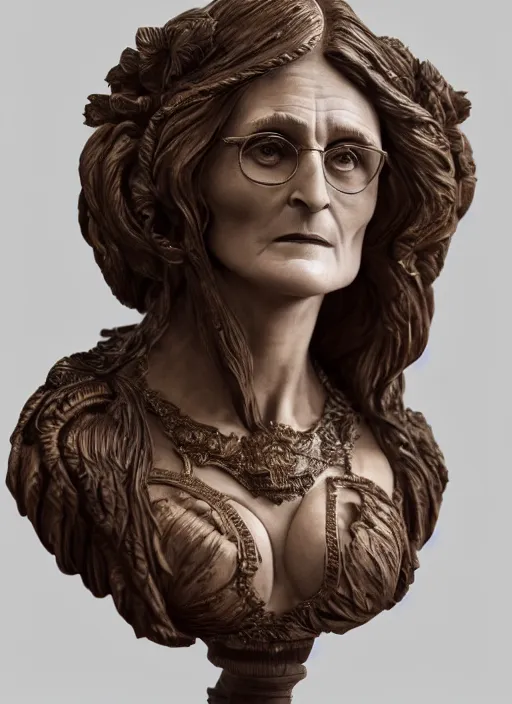 Image similar to high intricate bust of an margot kidder 1 9 7 0 carved from wood in baroque style, studio light, maria panfilova, andrea savchenko, mike kime, ludovic plouffe, qi sheng luo, oliver cook, trending on artstation