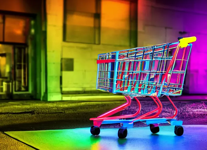 Image similar to gamer shopping cart, rgb neon lights, high resolution, high detail, 8 k