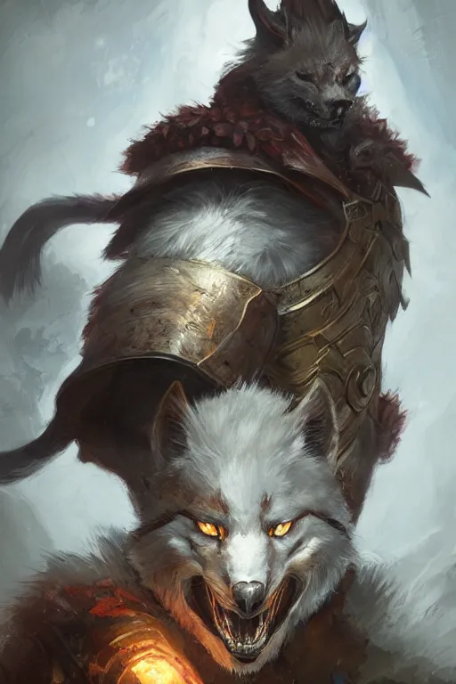 Image similar to dungeons and dragons wolf warrior character portrait, dramatic light, dungeon background, 2 0 0 mm focal length, painted by stanley lau, painted by greg rutkowski, painted by stanley artgerm, digital art, trending on artstation