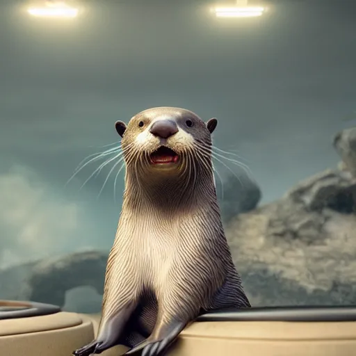 Image similar to the otter queen expression, photo realistic, dramatic cinematic lighting, octane render, 4k, ultra detailed