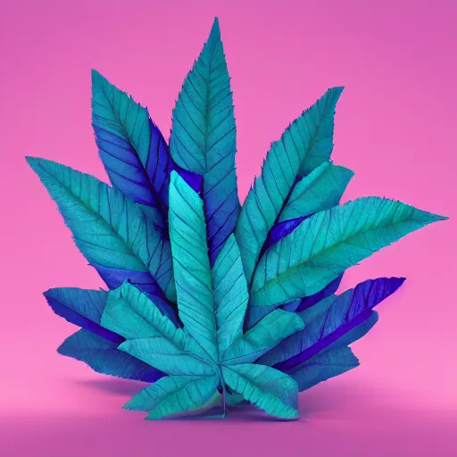 Prompt: a purple and blue sterlizia with lots of leaves, a computer rendering by jonathan zawada, pelton, featured on polycount, computer art, rendered in cinema 4 d, octane render, rendered in maya