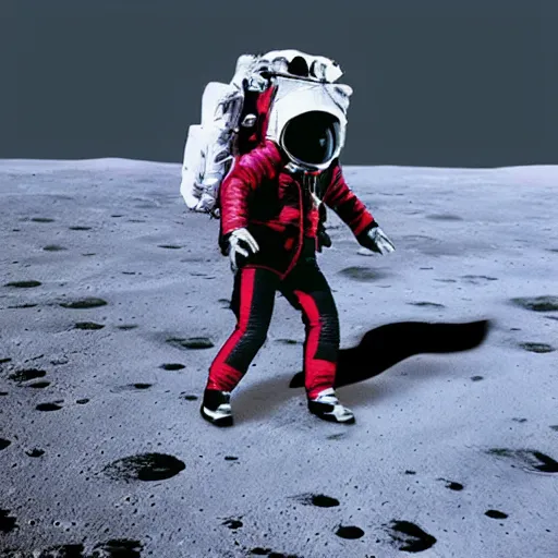 Image similar to michael jackson moonwalking on the moon, creative photo manipulation, photoshop