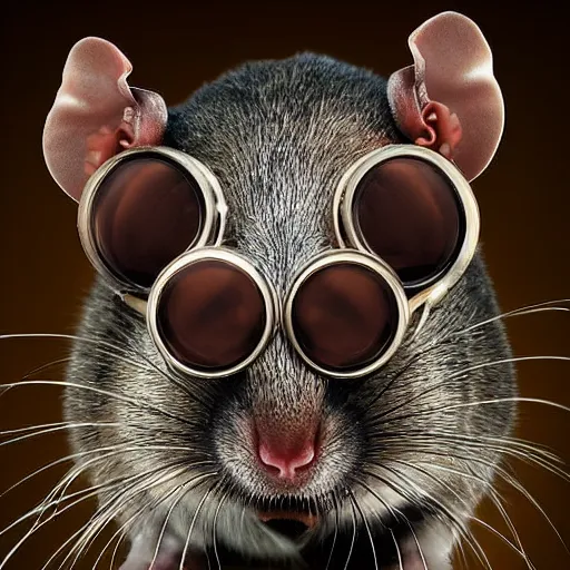 Image similar to a rat with steampunk googles, by Peter Holme III