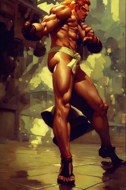 Prompt: street fighter, attractive male, character design, dynamic lighting, cool and bright tint, painting by gaston bussiere, craig mullins, j. c. leyendecker, tom of finland