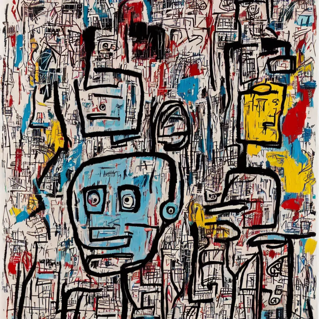 Image similar to robots in the style of jean - michel basquiat