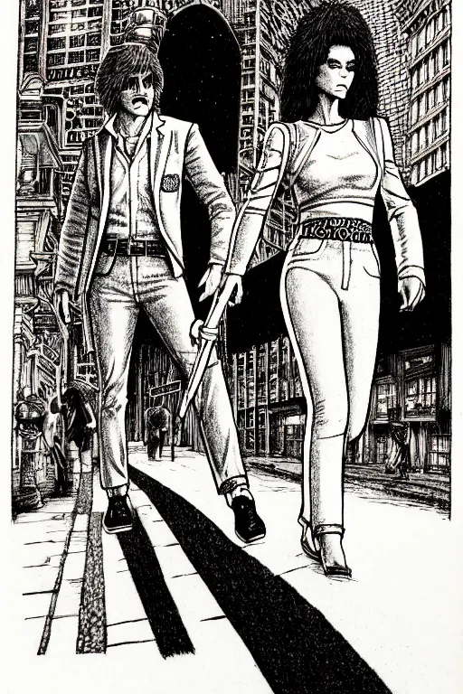 Image similar to a pair of animated white pants walking through a city at night, d & d monster illustration, full body, pen - and - ink illustration, etching, by russ nicholson, david a trampier, larry elmore, 1 9 8 1, hq scan, intricate details, inside stylized border