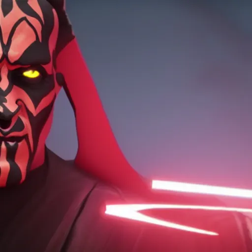 Prompt: Film still of Darth Maul, from Fortnite (2017 online video game)