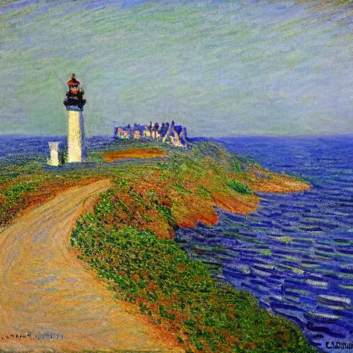 Prompt: A road leading to the lighthouse, by Claude Monet