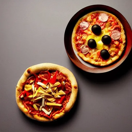 Image similar to a bowl made out of pizza, hyper realistic