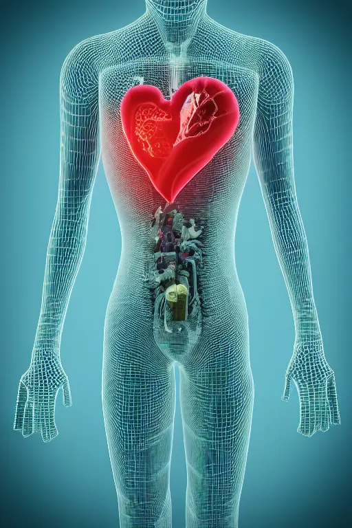Prompt: “Ultrarealistic 3D model of whole human artillary system with heart. Close-up. Octane render. Cinematic lighting.”