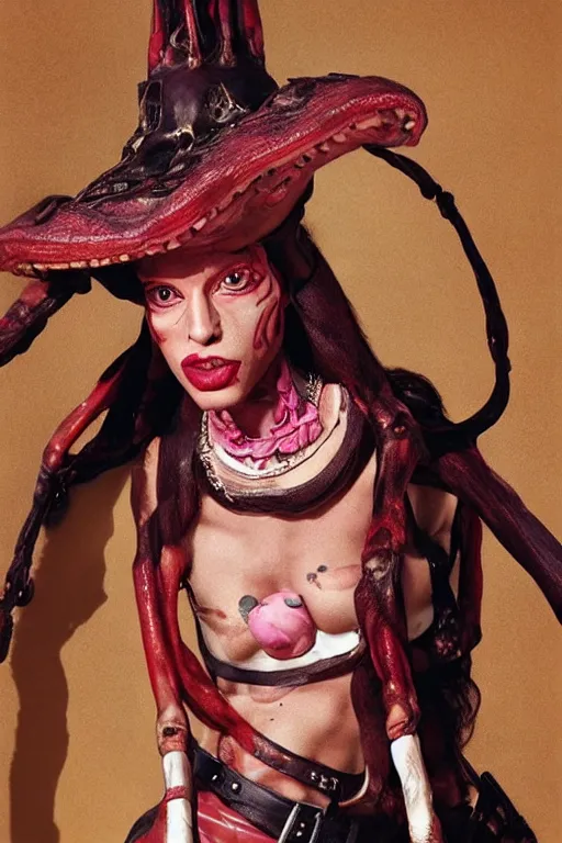 Image similar to dolce & gabbana campaign featuring jar jar binks as a female cowgirl, long eyeslashes, huge juicy lips, big seductive eyes, unprocessed colors, # nofilter, shot by annie leibovitz, realistic vfx simulation