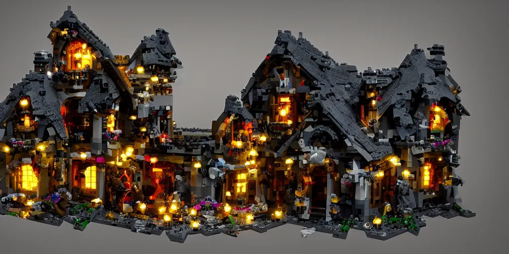 Prompt: haunted house made with legos, concept art, high resolution