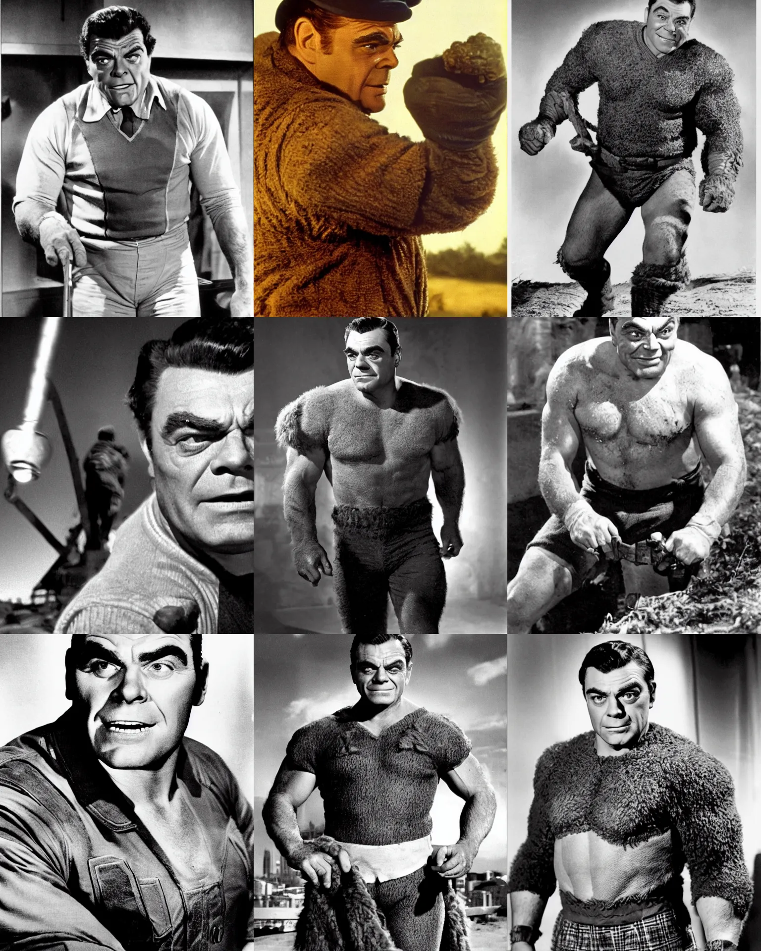 Prompt: Young Ernest Borgnine starring as Ben Grimm, The Thing from The Fantastic Four Movie, Color, Modern