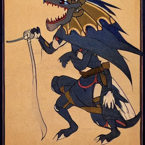 Prompt: lucina from fire emblem as an anthropomorphic dragon, ancient japanese art, historical