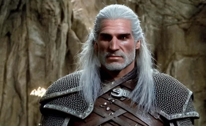 Image similar to a still of geralt of rivia in the dark crystal ( 1 9 8 2 ),