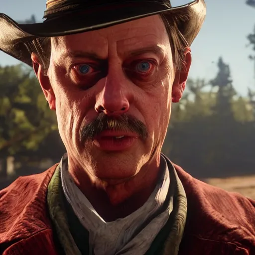 Image similar to steve buscemi stars as micah bell in the playstation 4 video game red dead redemption 2, beautiful screenshot