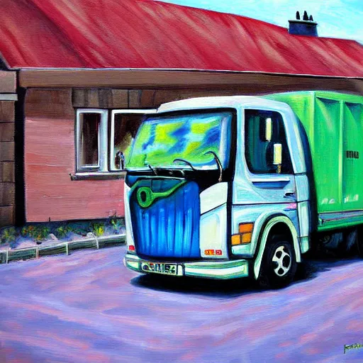 Prompt: an awesome painting with a camion by peter klasen