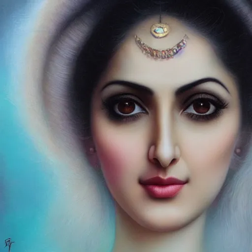 Image similar to beautiful young sridevi portrait by tom bagshaw