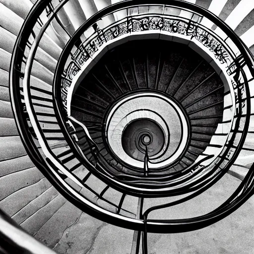 Prompt: photo of an endless spiral staircase to hell