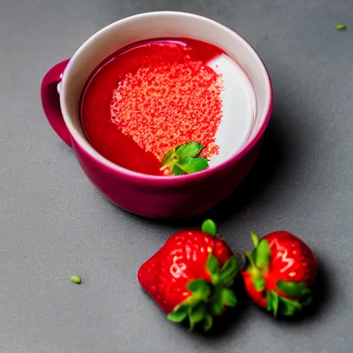 Prompt: photo of a strawberry mug filled with sesame seeds, 4k UHD photo