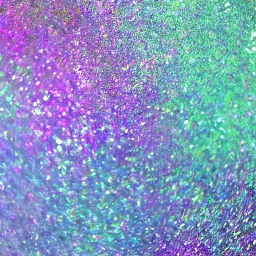 Prompt: glitter iridescent forest, glitter cosmic color dust and mist