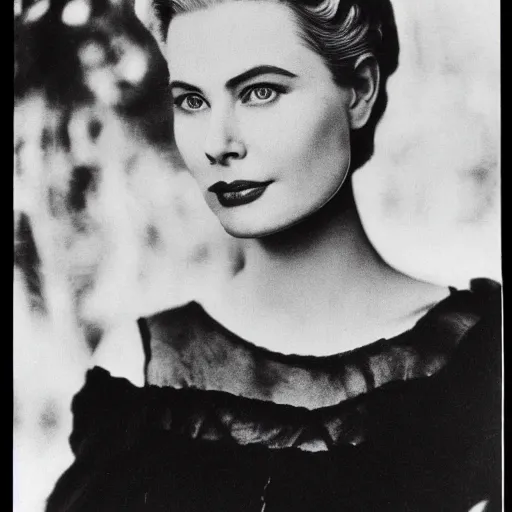 Image similar to victorian photograph of grace kelly, angelina jolie, 1 8 9 0 s photography, 1 9 0 0, realistic face, symmetrical face, detailed, grainy, edwardian, old photo