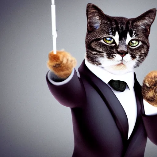 Image similar to a high quality photo of a cat wearing a suit and smoking, render, ultra realistic, cgsociety