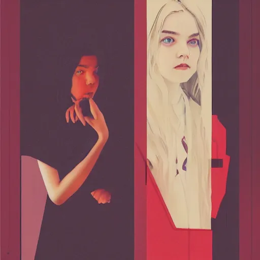 Prompt: elle fanning, ana de armas, anya taylor joy picture by sachin tang, asymmetrical, dark vibes, realistic painting, organic painting, matte painting, geometric shapes, hard edges, graffiti, street art : 2 by sachin teng : 4