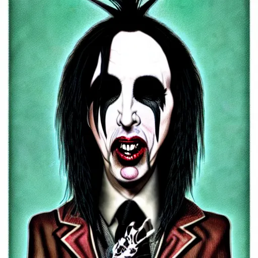 Image similar to graphic illustration, creative design, marilyn manson as alice cooper, biopunk, francis bacon, highly detailed, hunter s thompson, concept art